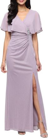 S.L. Fashions Rhinestone Detail Glitter Mesh Gown in Mauve at Nordstrom, Size 18