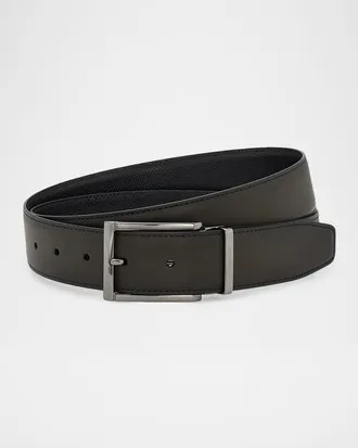 Ferragamo Men & apos;s Reversible Double Adjustable Hammered Leather Belt