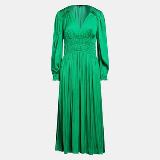Maje Green Satin Ruffled Midi Dress