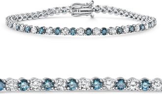 Pompeii3 5Ct Blue & White Diamond Tennis Bracelet 14k Gold Lab Grown 7