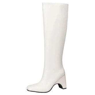 Generic Womens Fashion Knee High Boots Square Toe Super High Strange Heel Slip On Design For Dating And Party Events