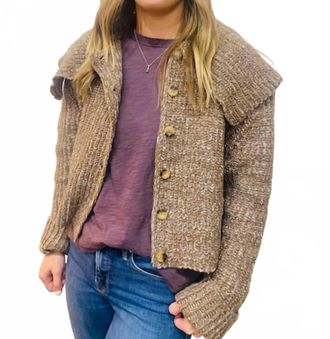 THML Clothing Womens Cropped Knitted Collar Cardigan In Brown