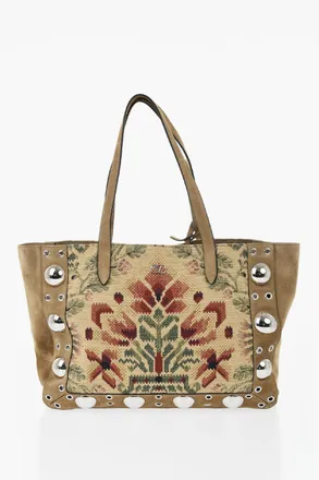 Valentino Suede Tote Bag with Embroidery and Studs Valentino