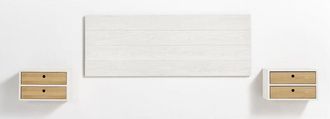 HOGAR 24 Cabecero Acabado Madera Maciza Natural + 2 Mesitas Flotantes Dos Cajones Color Blanco / Cera. Medidas Cabecero: 155 X 60 X 2 Cm