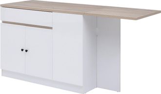 Vente-Unique Isla central de cocina con almacenamiento en MDF - Blanco y natural - HELOMY