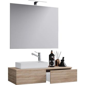 ebuy24 Ebuy24 - vcm Set 3 pezzi Posto lavanderia per gli ospiti wc Bagno per gli ospiti con specchio wc lavabo Mobili da bagno set da bagno - Gudas sp (Nero)