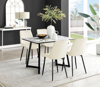 Furniturebox Carson White Marble Effect Dining Table & 4 Pesaro Black Leg Chairs in Cream