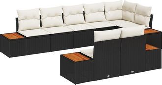 vidaXL Garden Sofa Set with Cushion 8 pcs Black Poly rattan Vidaxl