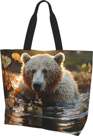 Generic Bear Crossing The River Handbag Foldable Tote Bag Durable Tote Bags For Ladies Daily Use Camping