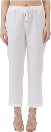 Le Tricot Perugia Witte Linnen Hoge Taille Trekkoord Broek - Dames - Straight fit broeken - Wit - S - Linnen - Broeken