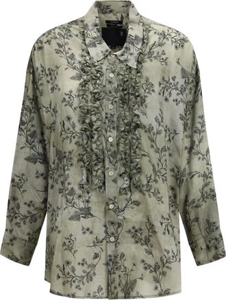 R13 Camisa con Volantes y Cuello Ca&iacute;do - Shirts - Hombre - Verde - S