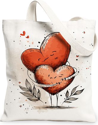 Generic Heart Canvas Tote Bags, Cute Romantic Design Reusable Grocery Bags, ValentineS Day Vintage Lightweight Washable Shoulder S, White, 13x15 Inch