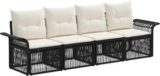 vidaXL Conjunto De Sof&aacute;s De Jard&iacute;n 4 Uds. Negro Rat&aacute;n Sint&eacute;tico Vidaxl