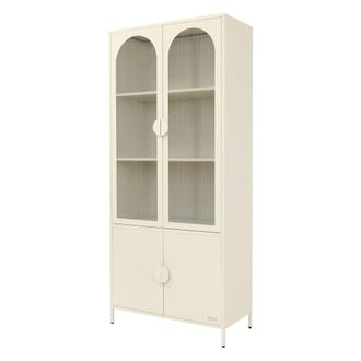 ML Design Vitrina de 4 puertas crema 185 cm de metal con 4 compartimentos
