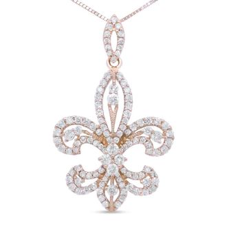 House of Brilliance 14K Yellow Gold 1.00 Cttw Round Diamond Fleur De Lis 18 Pendant Necklace (H-I Color, SI2-I1 Clarity)