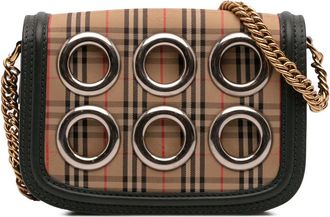 Burberry Pre-owned Burberry 1983 Knight Check Canvas and Smooth Calfskin Grommet Chain Crossbody Ladies AS4XJ5R7BK8DSZUC