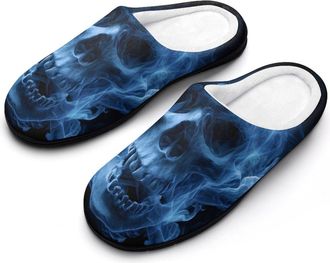 Generic Skull Skeleton Bones Flame Mens Slippers Comfortable And Non-slip Cotton Slipper Shoe for House
