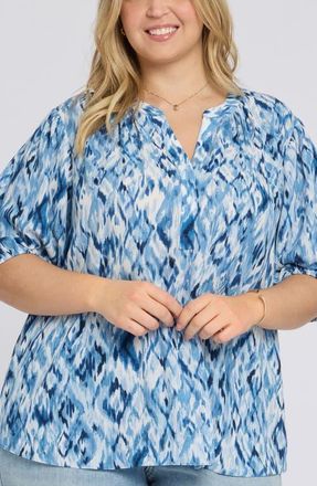 NYDJ Puff Sleeve Popover Top in Blue Visions at Nordstrom, Size 0X