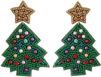 Panacea Beaded Christmas Tree Drop Earrings in Green at Nordstrom