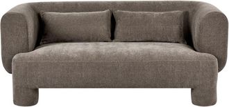 Beliani 3 Seater Sofa Brown Fabric Upholstery Plush Texture Cylindrical Legs Organic Style HOGBO