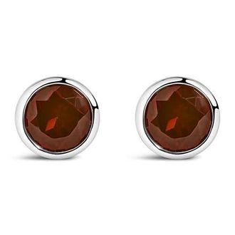 House of Brilliance 925 Sterling Silver 6MM Bezel Set Created Gemstone Solitaire Stud Earrings in Red Garnet at Nordstrom