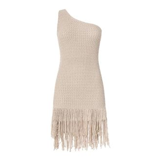 Pinko Knitted Dresses, female, Beige, Size: XS Juniperos Openwork Lurex Dress