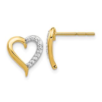 Diamond2Deal 14k Gold 1/10 Ct Lab Grown Diamond Heart Stud Earrings