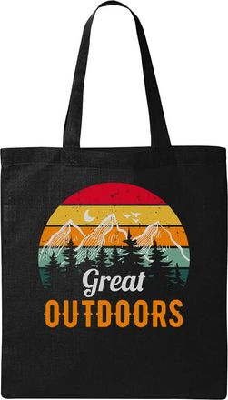 Generic Great Outdoors Colorful Faded Poster Graphic Natural Ecological Cotton Tote Bag Black