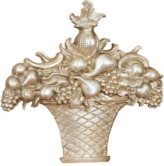 Biscottini International Biscottini - Cesta De Fruta De Madera Con Acabado Final De Plata Antiguo Made In Italy