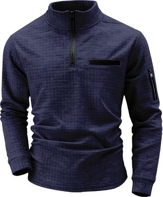 Generic Mens Quarter Zip Polo Shirts, Long Sleeve Sweatshirt Lightweight Mock Neck Pullover Casual Slim Fit Golf Polo Sweater without Hood Fleece Sporty Tops 