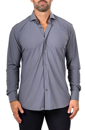 Maceoo Eins Shaped Fit Marthy3014 Grey Knit Button-Up Shirt at Nordstrom, Size 2