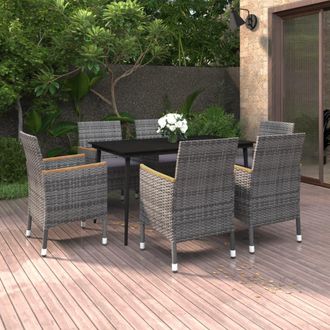vidaXL Set Comedor De Jard&iacute;n 7 Pzas Y Cojines Rat&aacute;n Sint&eacute;tico Y Vidrio Vidaxl