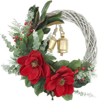 Creative Displays Inc. Handcrafted 25In Holiday Wreath Arranged With Magnolia, Eucalyptus & Bells