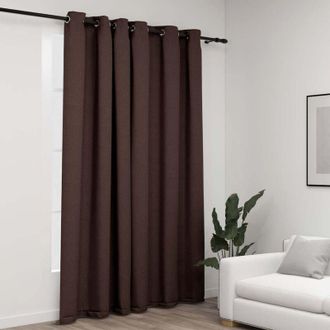 vidaXL Cortina Opaca Con Ojales Look De Lino Gris Taupe 290x245 Cm Vidaxl
