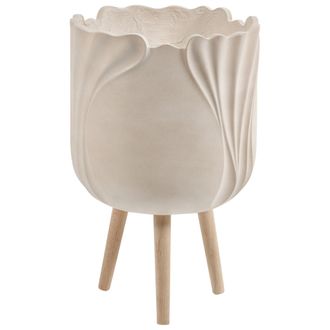 Beliani Maceta De Magnesio Con Forma De Flor Escultural Con Patas Para Jard&iacute;n Interior Exterior Resistente A La Intemperie 24 L Beige Claro Arpone