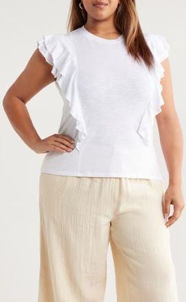 Caslon Cascade Ruffle Cotton Blend Top in White at Nordstrom Rack, Size 1X