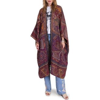 Saachi Tapestry Cotton & Wool Blend Longline Duster in Burgandy Multi at Nordstrom Rack
