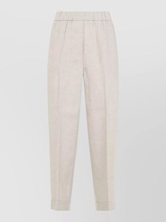 PESERICO linen straight leg trousers piped rolled hem