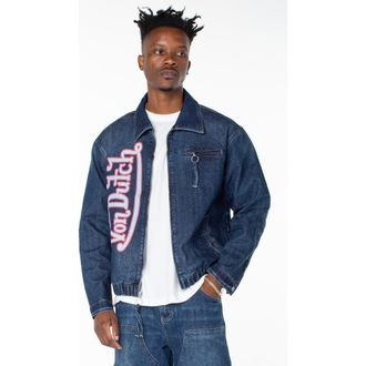 Von Dutch Pagans Collared Bomber Denim Jacket in Azure Frost at Nordstrom, Size X-Large