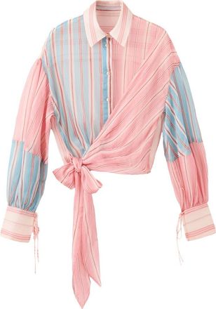 Mango Stripe Tie Hem Shirt in Blue at Nordstrom, Size 8