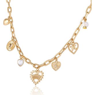 Juicy Couture Heart Juicy Logo Charm Necklace, 18+2 in Gold Tone at Nordstrom
