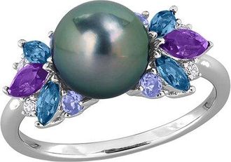 Rina Limor Silver 0.89 Ct. Tw. Pearl (Multi-Gem) & 8-8.5Mm Pearl Ring