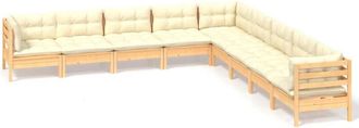 vidaXL Muebles De Jard&iacute;n 9 Pzas Y Cojines Madera Maciza De Pino Crema Vidaxl