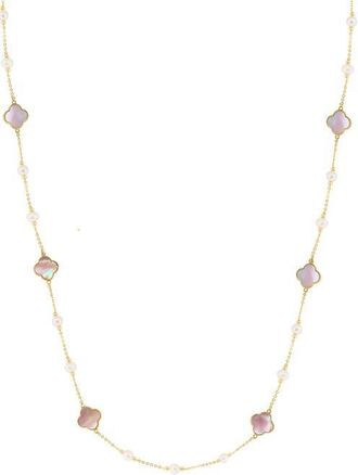 Effy 14K Yellow Gold Mother-of-Pearl Clover Station Necklace in 14K Gold at Nordstrom, Size 18