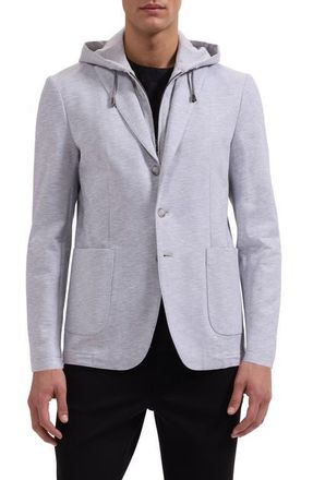 Bugatchi Cotton M&eacute;lange Piqu&eacute; Blazer with Removable Hooded Bib in Platinum at Nordstrom, Size 42