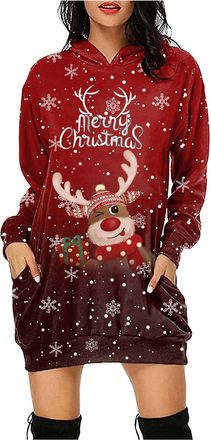 Generic Christmas Jumper Dress for Women Casual Christmas Jumper Dresses Xmas Dresses for Women 2025 Ladies Dress Winter Snowflake Knitted Sweater Pullover Pa