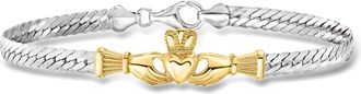 Ross-Simons Sterling Silver and 18kt Gold Over Sterling Claddagh Cuban-Link Bracelet