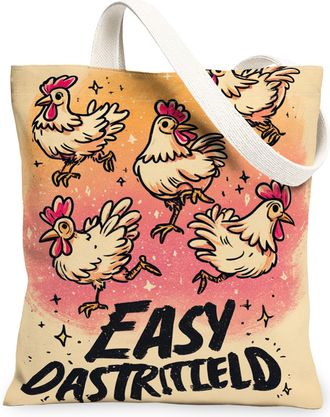 Generic Vintage Fanciful Chicken Canvas Tote Bags, Fun Farm Animal Pattern Reusable Grocery Bags, Lightweight Washable Shoulder Str, Beige, 13x15 Inch