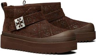 Tory Burch Mellow Genuine Shearling Lined Platform Boot in Dark Cocoa Tmono /Silver at Nordstrom, Size 10.5
