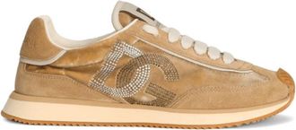 Dolce & Gabbana Beige Cushion Sneakers met Strass Versiering - Dames - Sneakers - Beige - 40 EU - Leer - Schoenen